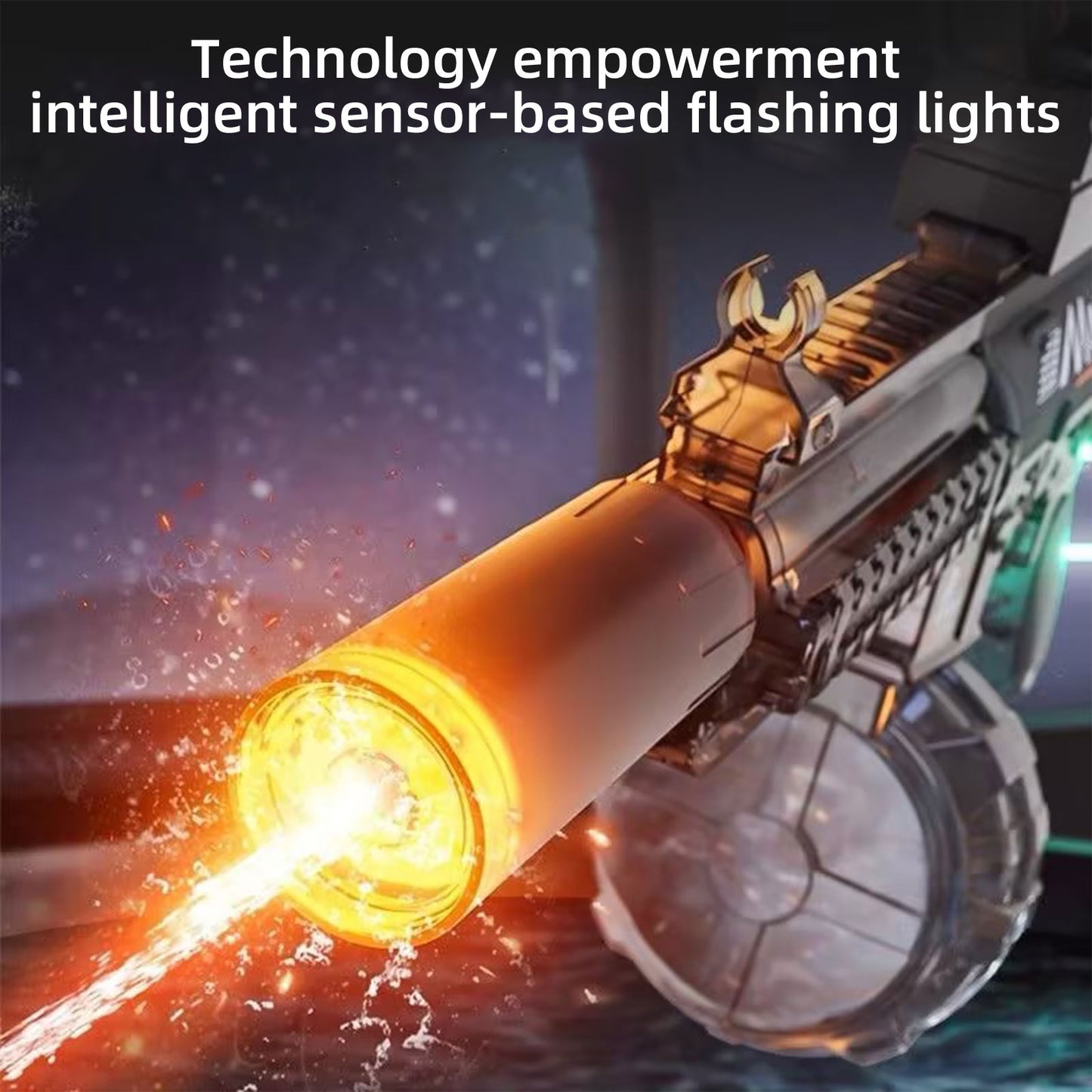 LAKEMID Fully Automatic Water Gun One-Button Activation Large Capacity Drum Sensor Lights Snap-Lock Long Range 3-12M