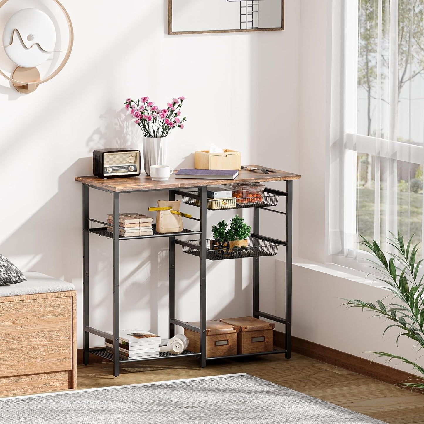 LAKEMID Kitchen Bakers Rack 3-Tier Microwave Stand with Storage