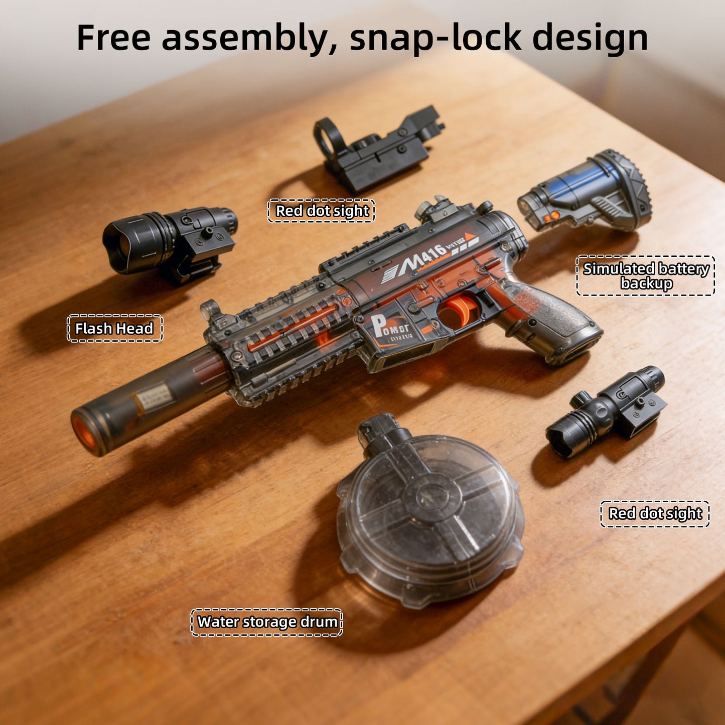 LAKEMID Fully Automatic Water Gun One-Button Activation Large Capacity Drum Sensor Lights Snap-Lock Long Range 3-12M