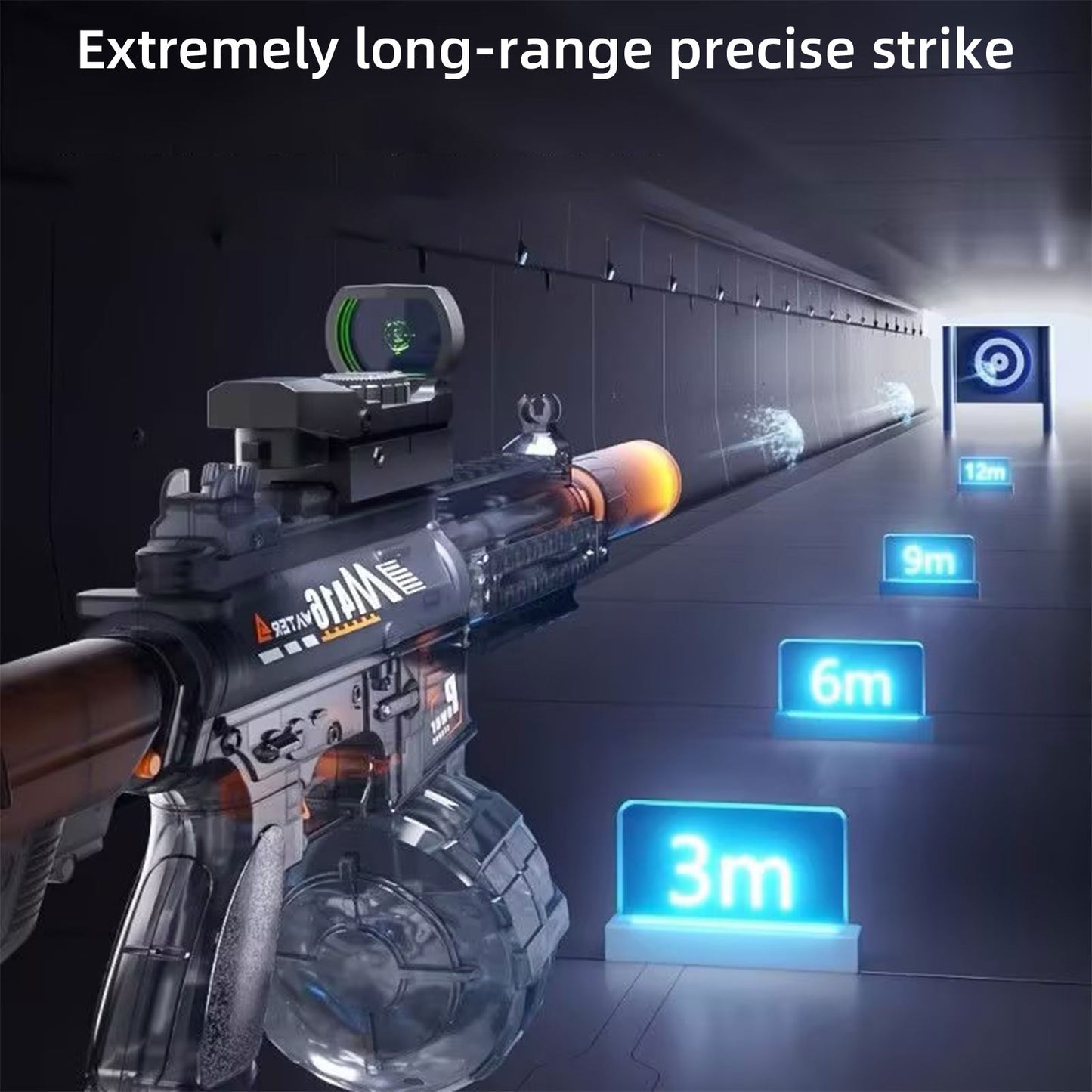 LAKEMID Fully Automatic Water Gun One-Button Activation Large Capacity Drum Sensor Lights Snap-Lock Long Range 3-12M
