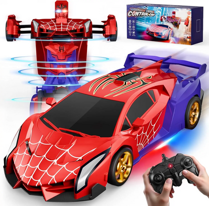LAKEMID Spider-Man Transform Robot RC Car One-Button Deformation 360 Drifting LED Lights