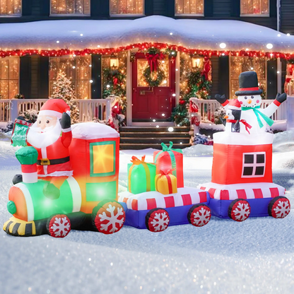 LAKEMID Christmas Inflatable Train Set Santa Snowman Penguin LED Lights