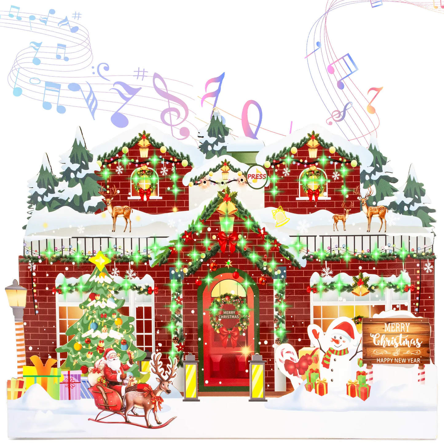 LAKEMID Christmas Greeting Cards 3D Pop-Up Musical Lights 3 Melodies Flashing