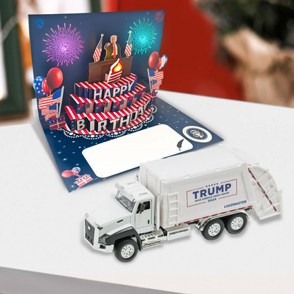 LAKEMID Trump 2024 Garbage Truck 1:50 Metal Toy & Musical Card Set