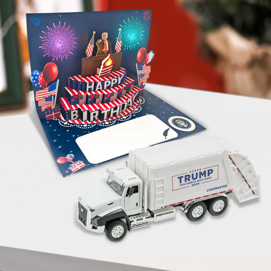LAKEMID Trump 2024 Garbage Truck 1:50 Metal Toy & Musical Card Set