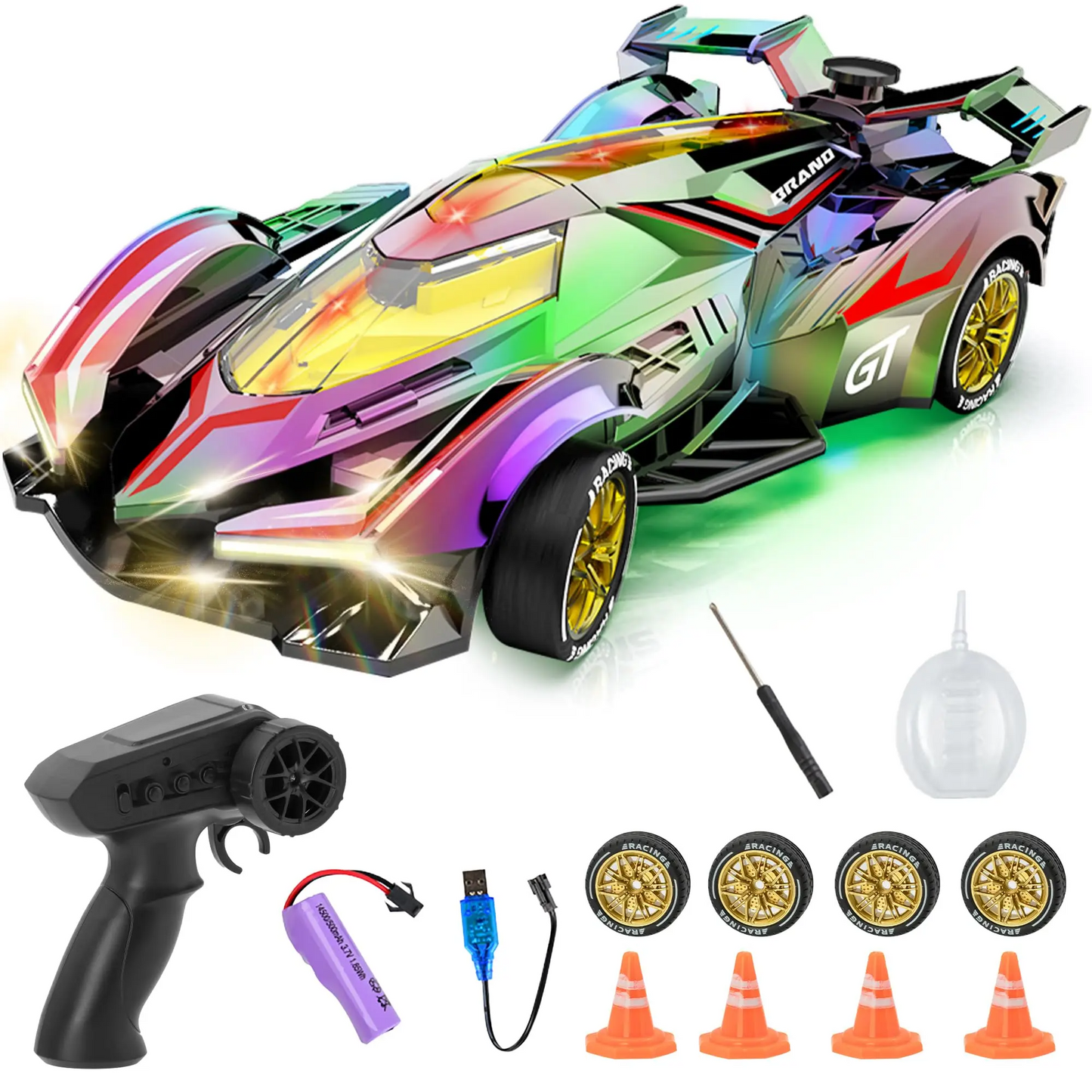 LAKEMID RC Drift Car High-Speed Racing Vehicle with LED Lights