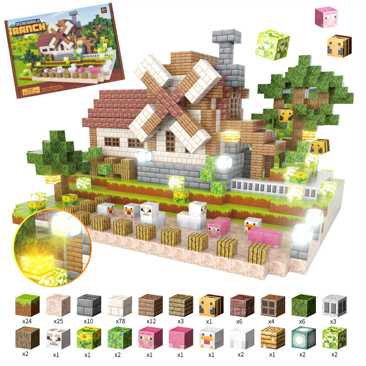 LAKEMID 188Pcs Magnetic Building Blocks Set with Light-Up Modules