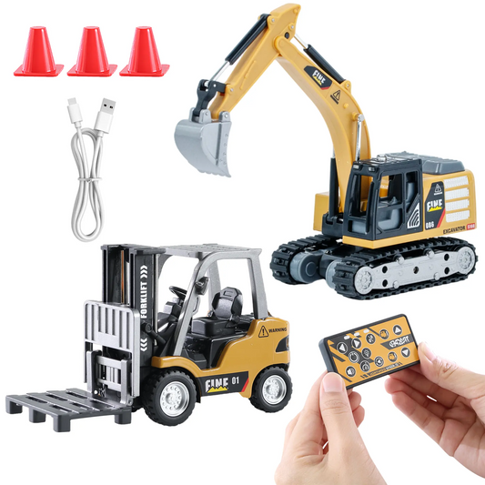 LAKEMID 1/64 Mini Forklift & Remote Control Excavator Full-Proportion Toy Set