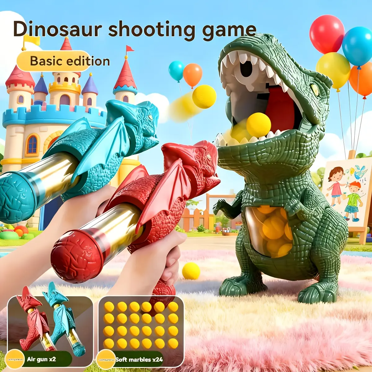 LAKEMID Dinosaur Shooting Toy Set Interactive Game Spray Sound Light Walkable Wheels