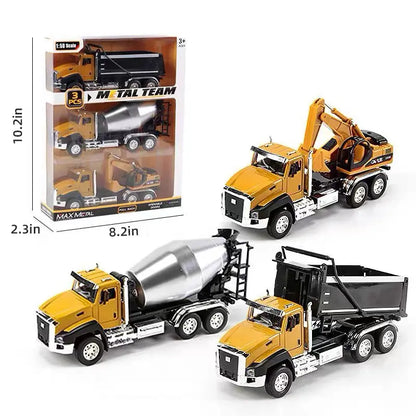 LAKEMID 3-in-1 Die-Cast Metal Model Car Set 1:50 Scale Construction Vehicles