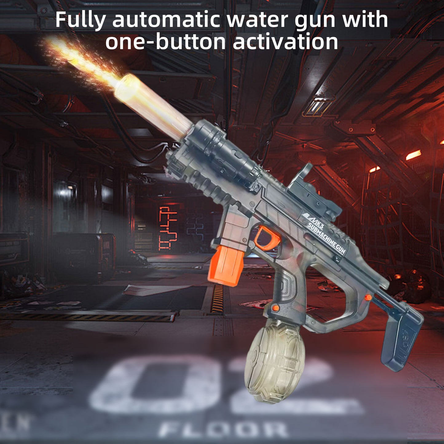 LAKEMID Fully Automatic Water Gun One-Button Activation Large Capacity Drum Tank Sensor Lights Long Range