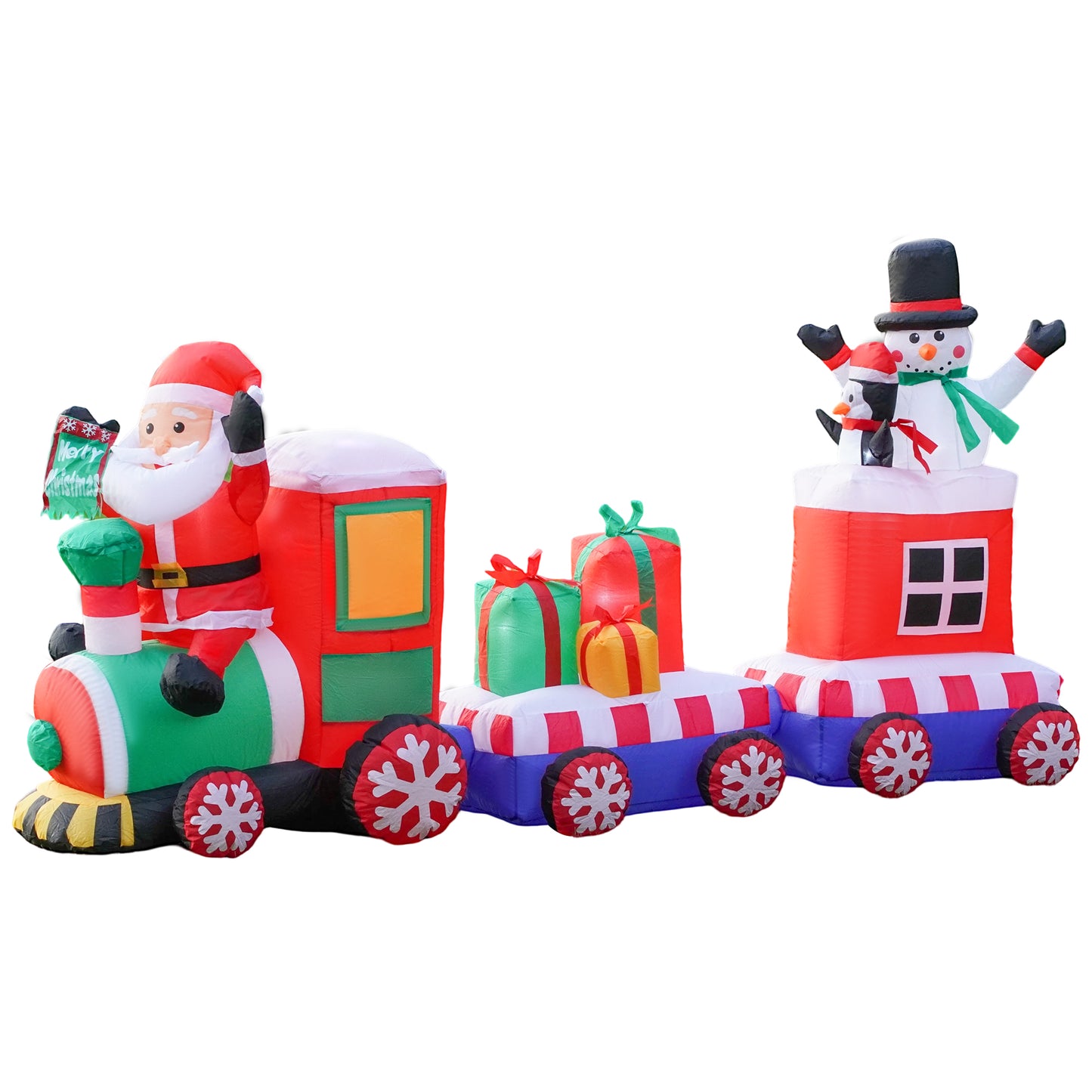LAKEMID Christmas Inflatable Train Set Santa Snowman Penguin LED Lights