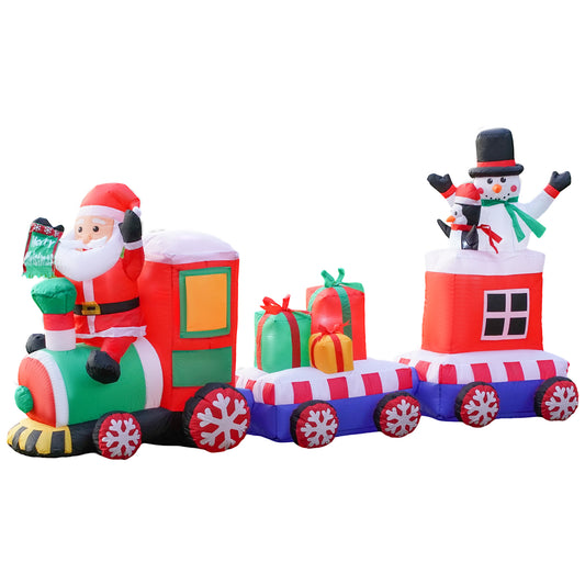 LAKEMID Christmas Inflatable Train Set Santa Snowman Penguin LED Lights