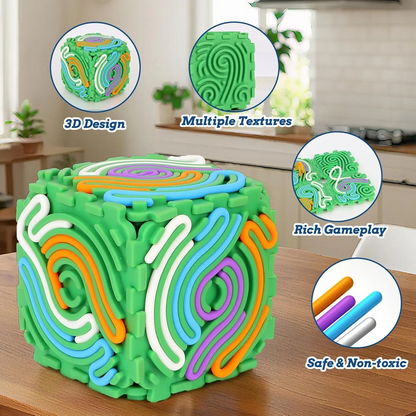 LAKEMID 3D Silicone 6-Sided Sensory Fidget Cube 20 Pull Strings