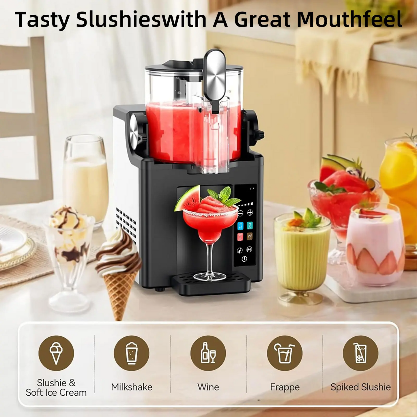 LAKEMID 2-in-1 Slushie & Ice Cream Maker 64oz LED Display Auto Clean