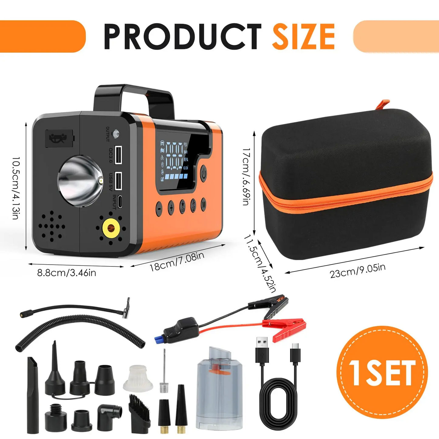LAKEMID Portable Car Jump Starter 15000mAh 150 PSI Air Compressor 8-in-1 Emergency Kit