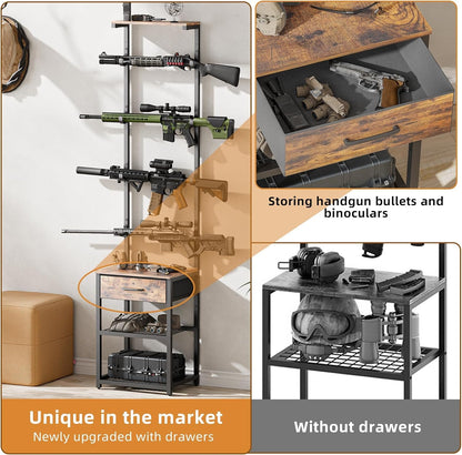 LAKEMID Indoor Gun Rack with Shelf and Drawer 8 Rifle Slots Floor Standing Display