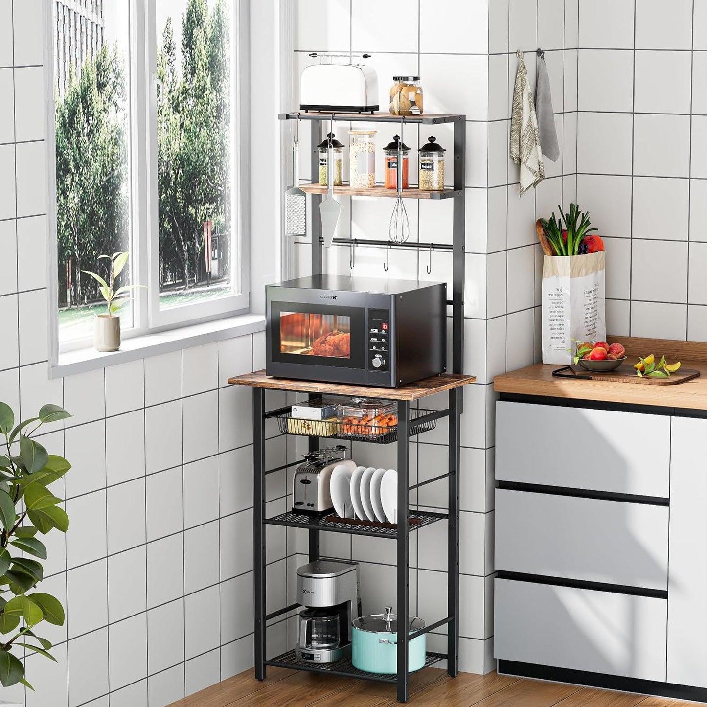 LAKEMID Kitchen Bakers Rack 6-Tier Coffee Bar Station Microwave Stand with Storage