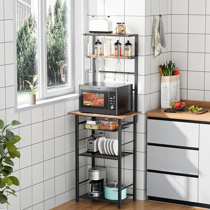 LAKEMID Kitchen Bakers Rack 6-Tier Coffee Bar Station Microwave Stand with Storage