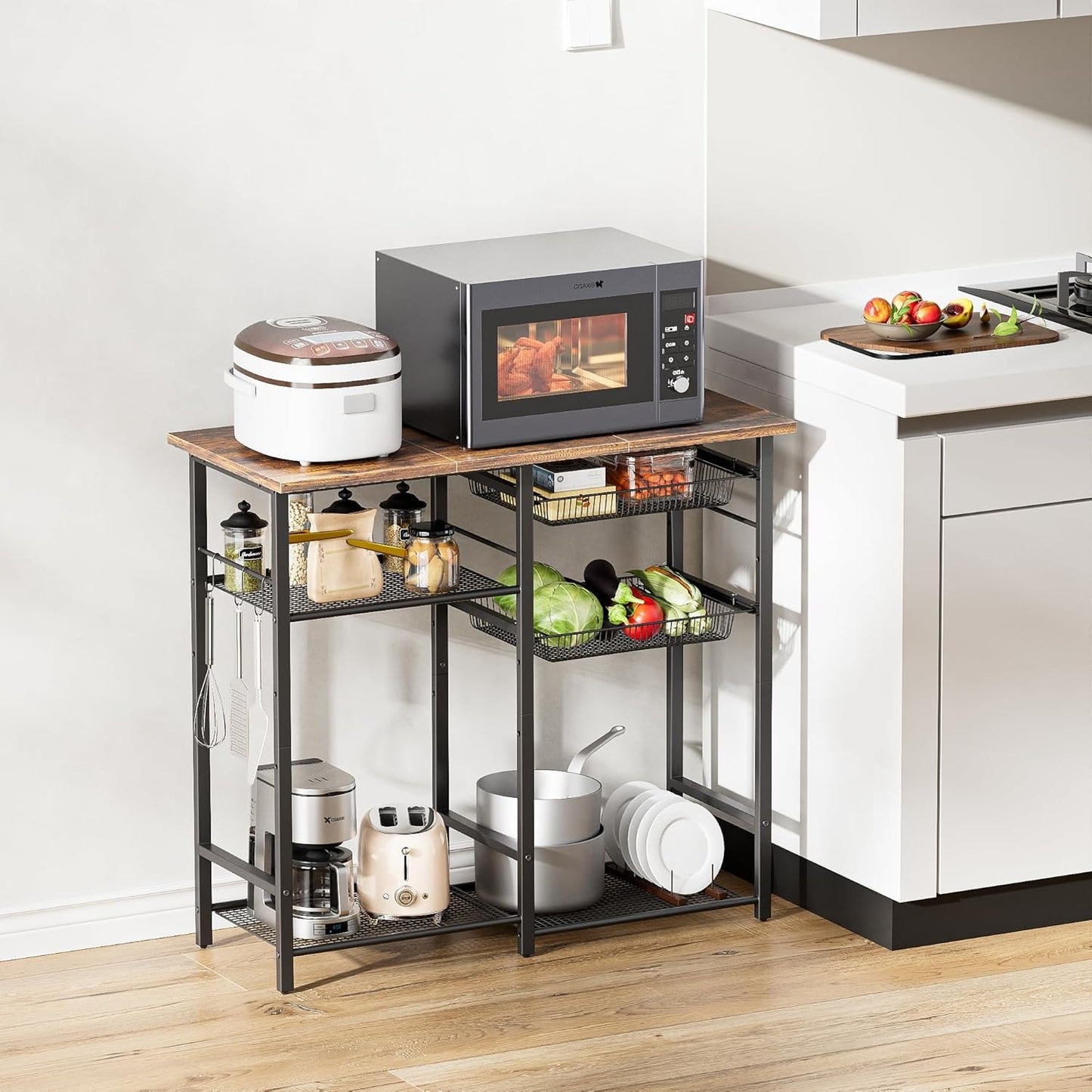 LAKEMID Kitchen Bakers Rack 3-Tier Microwave Stand with Storage