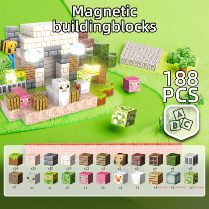 LAKEMID 188Pcs Magnetic Building Blocks Set with Light-Up Modules