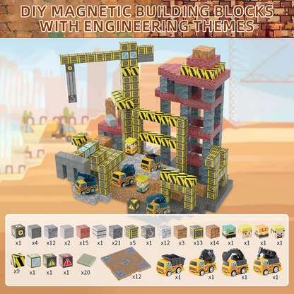 LAKEMID 136-Piece Magnetic Building Blocks with Light-Up Modules