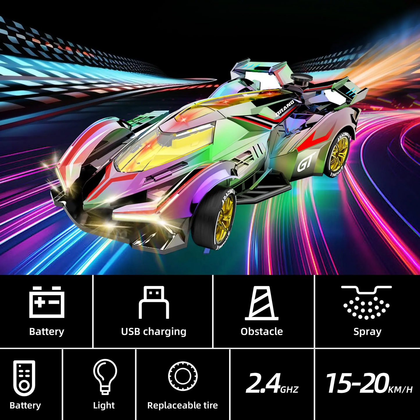 LAKEMID RC Drift Car High-Speed Racing Vehicle with LED Lights