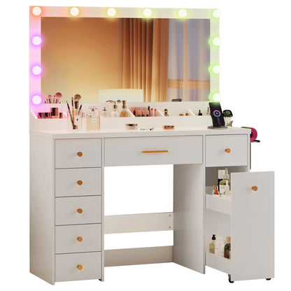 LAKEMID Vanity with Large LED-Lit Mirror 12 Rainbow Hollywood Bulbs