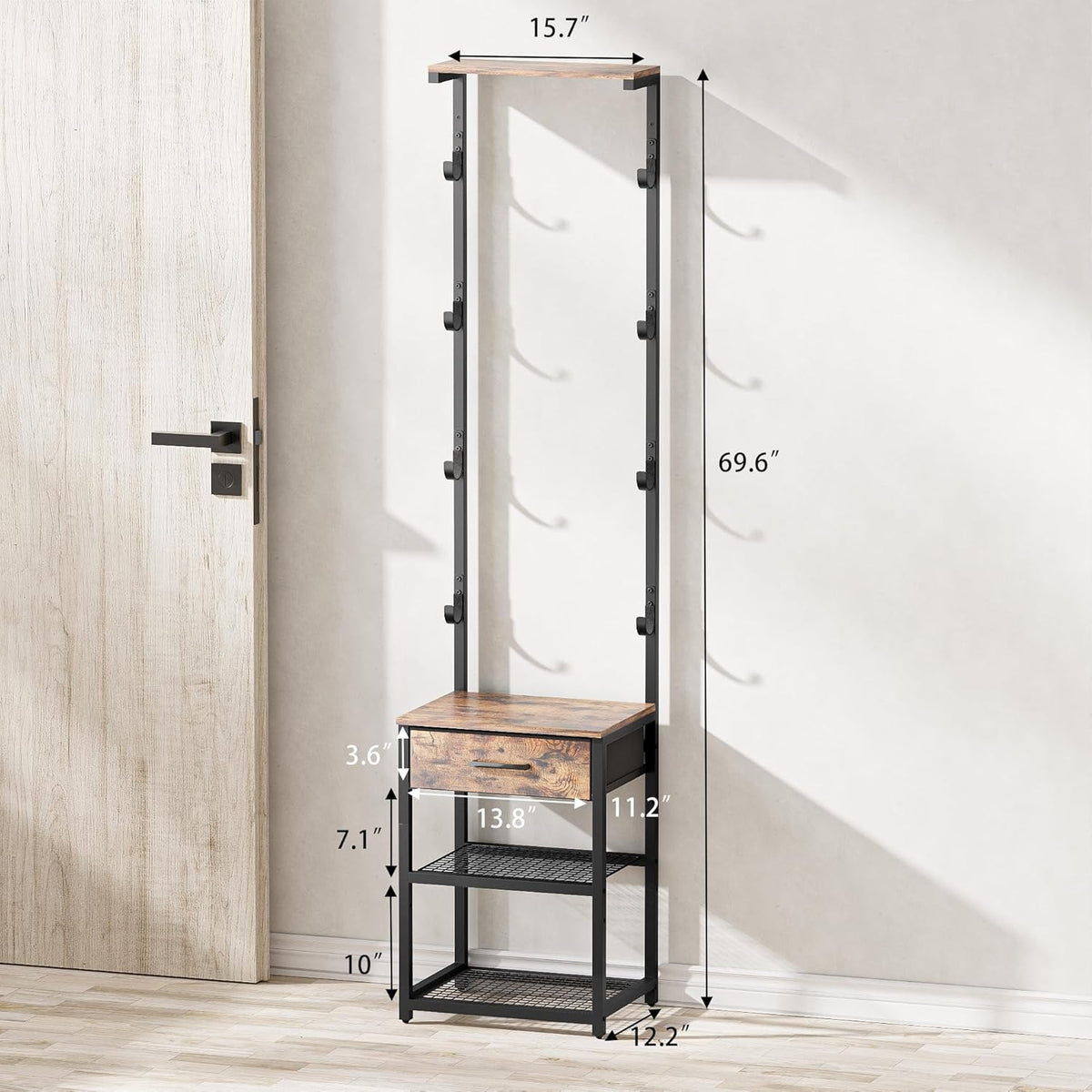 LAKEMID Indoor Gun Rack with Shelf and Drawer 8 Rifle Slots Floor Standing Display