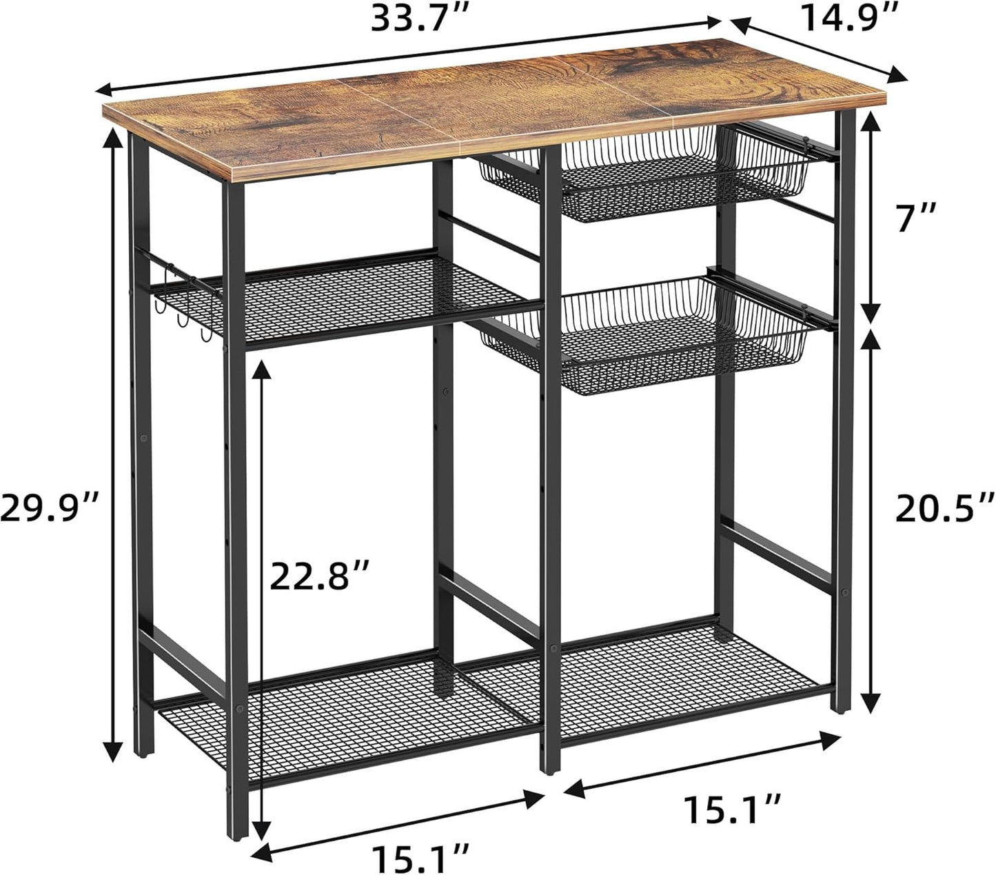 LAKEMID Kitchen Bakers Rack 3-Tier Microwave Stand with Storage