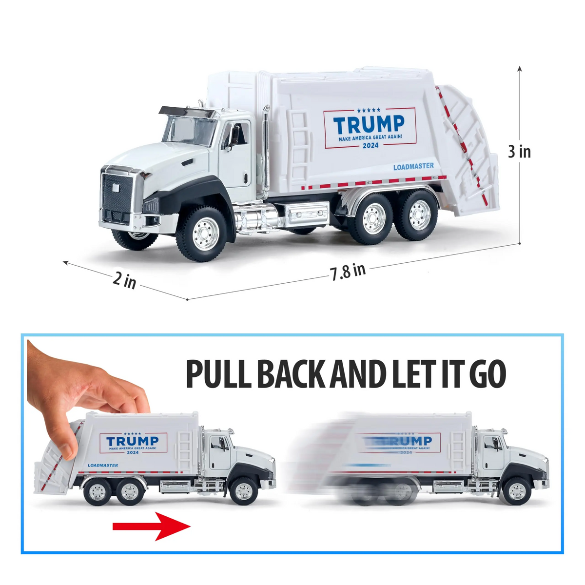 LAKEMID Donald Trump The 47th President Pull-Back Garbage Truck Model 1:50