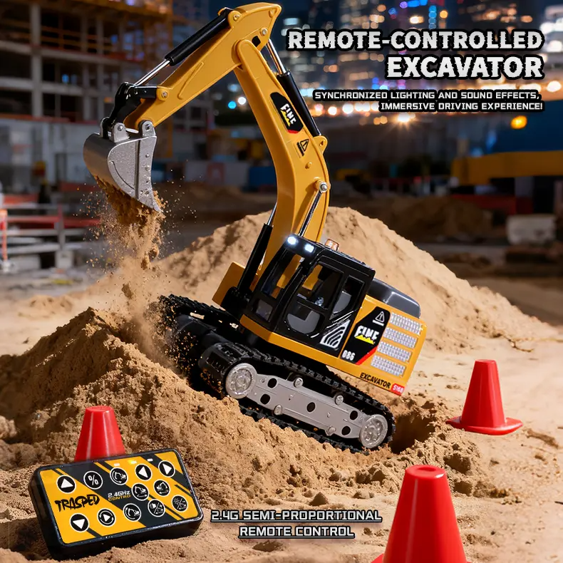 LAKEMID 1/64 Mini Forklift & Remote Control Excavator Full-Proportion Toy Set