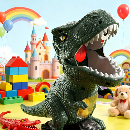 LAKEMID Dinosaur Shooting Toy Set Interactive Game Spray Sound Light Walkable Wheels