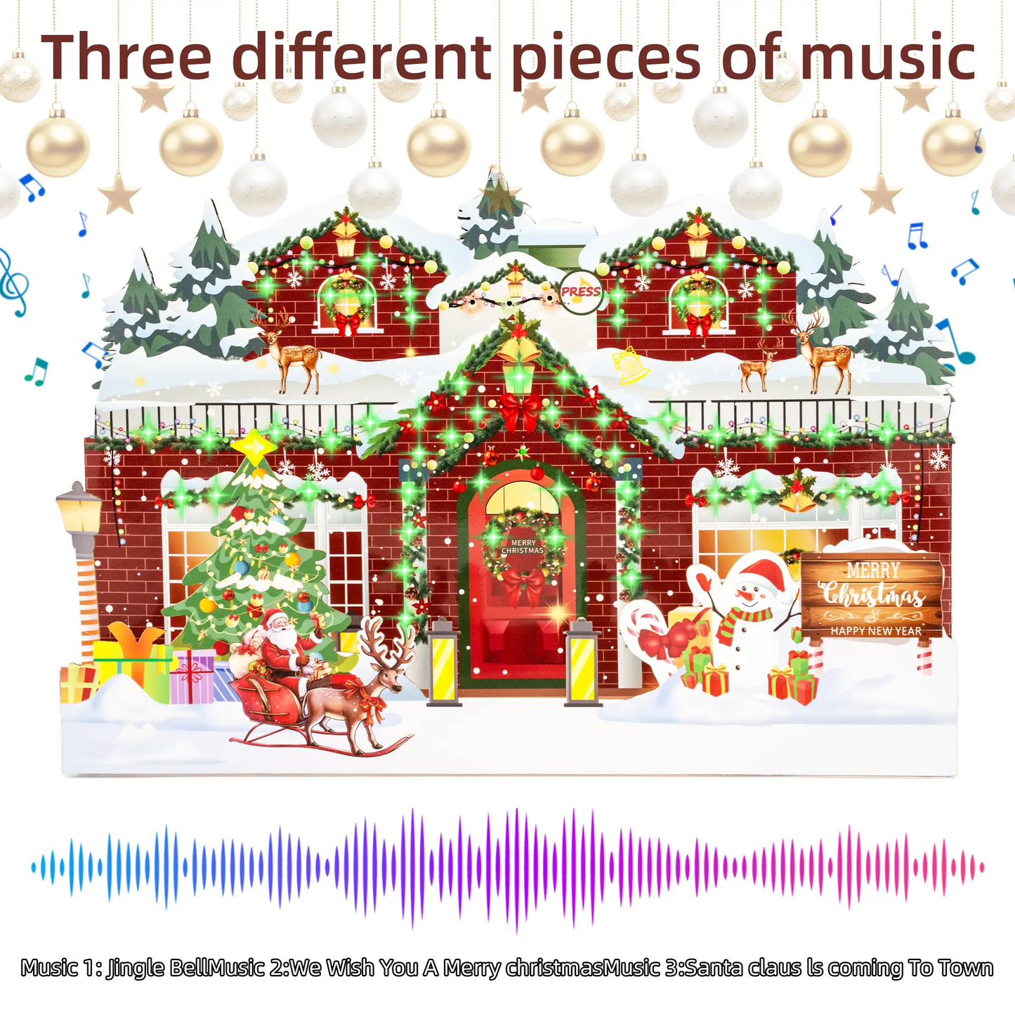 LAKEMID Christmas Greeting Cards 3D Pop-Up Musical Lights 3 Melodies Flashing