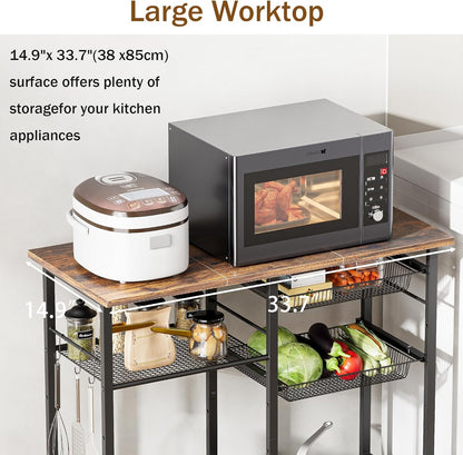 LAKEMID Kitchen Bakers Rack 3-Tier Microwave Stand with Storage