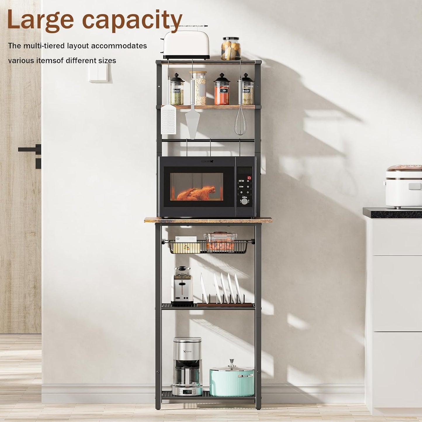 LAKEMID Kitchen Bakers Rack 6-Tier Coffee Bar Station Microwave Stand with Storage