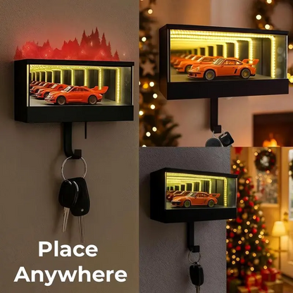 LAKEMID Mirrored Garage Keychain Hanger 5.9in Race Car Hooks Wall Mount LED Lights