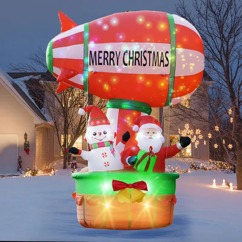 LAKEMID Christmas Inflatable Train Set Santa Snowman Penguin LED Lights