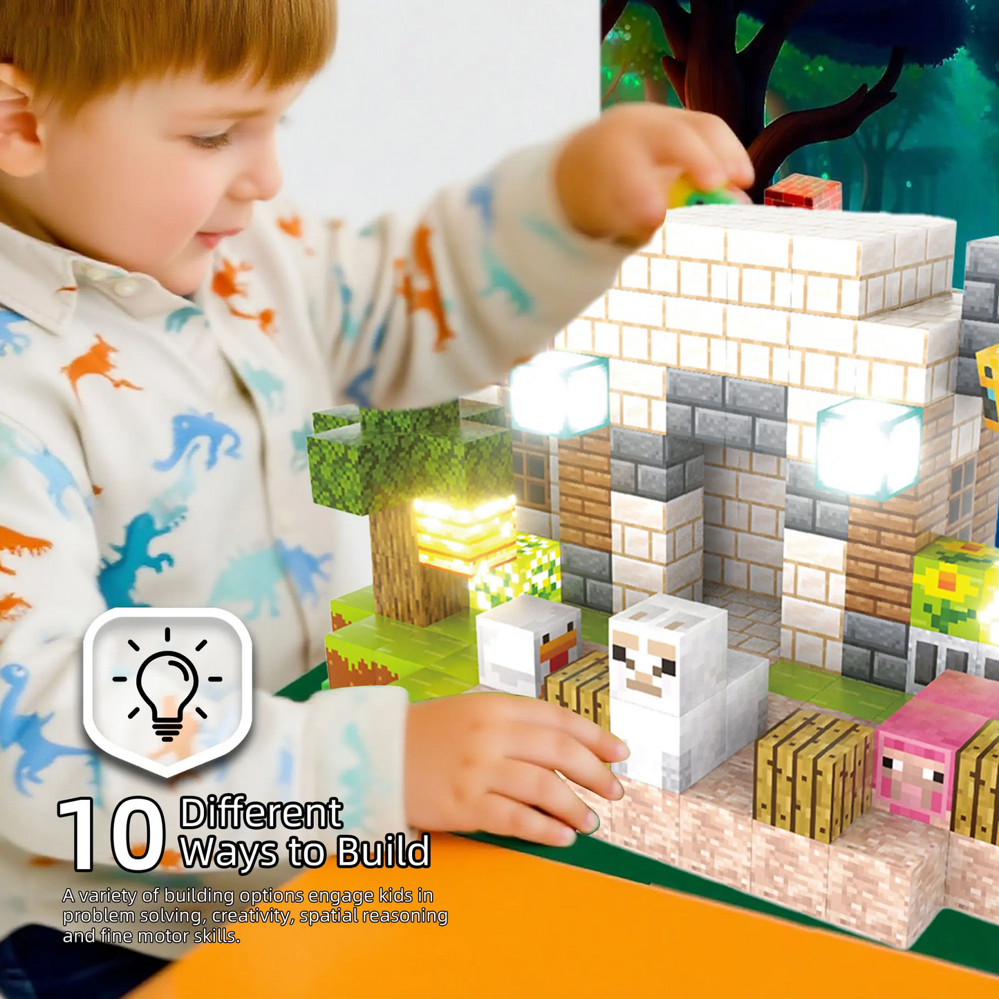 LAKEMID 188Pcs Magnetic Building Blocks Set with Light-Up Modules