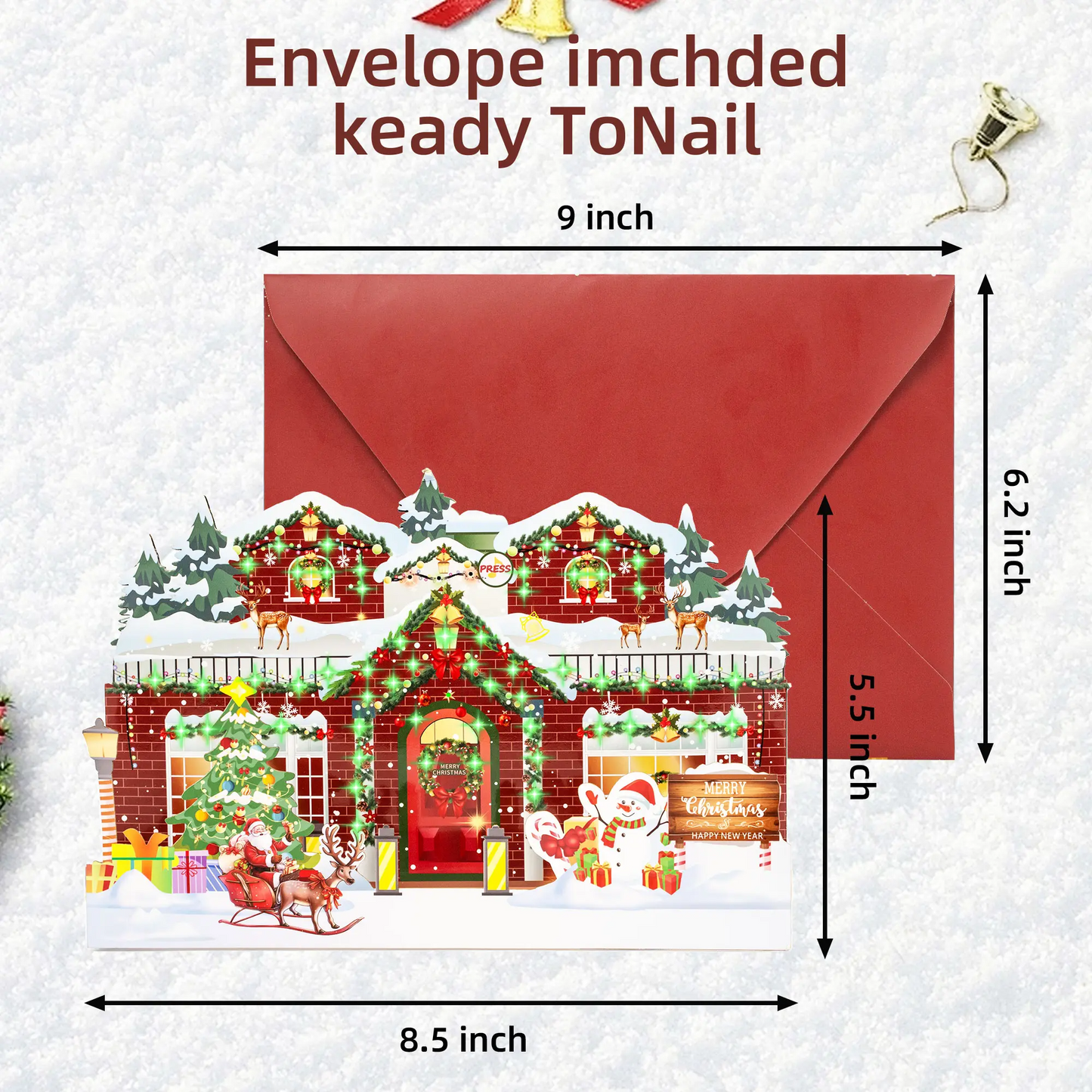 LAKEMID Christmas Greeting Cards 3D Pop-Up Musical Lights 3 Melodies Flashing