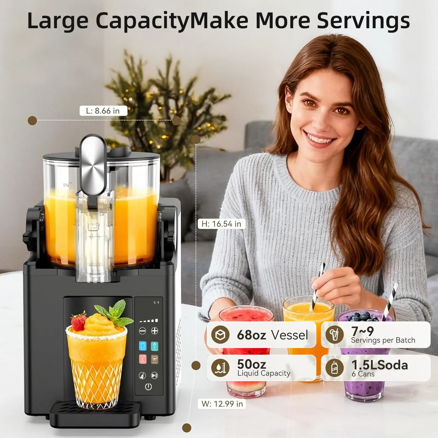 LAKEMID 2-in-1 Slushie & Ice Cream Maker 64oz LED Display Auto Clean