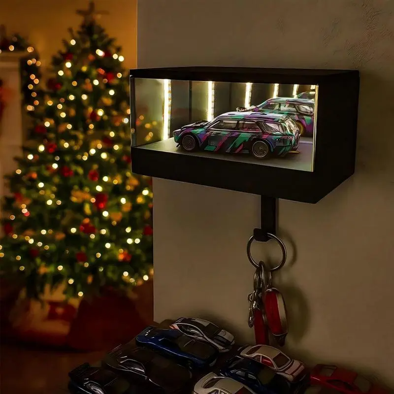 LAKEMID Mirrored Garage Keychain Hanger 5.9in Race Car Hooks Wall Mount LED Lights