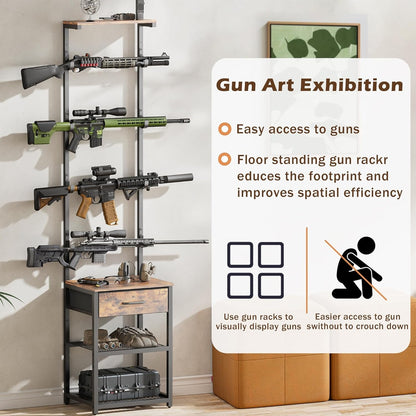 LAKEMID Indoor Gun Rack with Shelf and Drawer 8 Rifle Slots Floor Standing Display