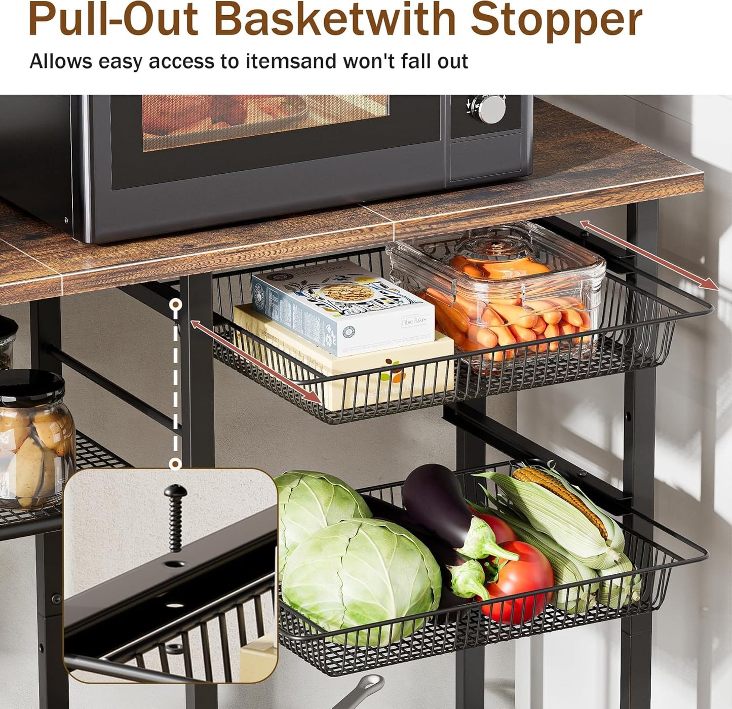 LAKEMID Kitchen Bakers Rack 3-Tier Microwave Stand with Storage