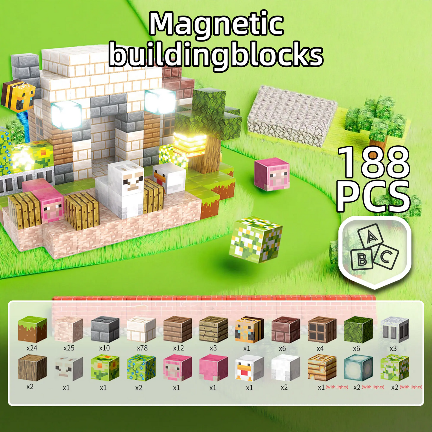 LAKEMID Magnetic Blocks Set with Light-Up Tiles for Kids Ages 4-8