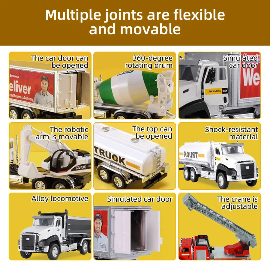 LAKEMID 3-in-1 Die-Cast Metal Model Car Set 1:50 Scale Construction Vehicles