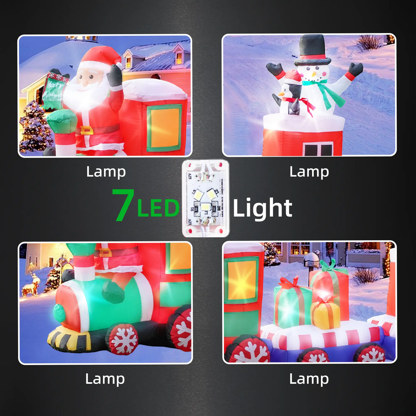 LAKEMID Christmas Inflatable Train Set Santa Snowman Penguin LED Lights