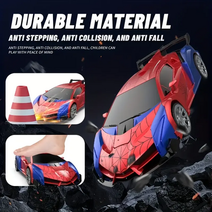 LAKEMID Spider-Man Transform Robot RC Car One-Button Deformation 360 Drifting LED Lights