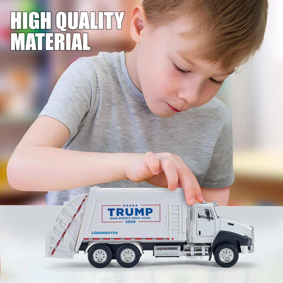 LAKEMID Donald Trump The 47th President Pull-Back Garbage Truck Model 1:50
