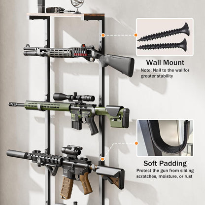 LAKEMID Indoor Gun Rack with Shelf and Drawer 8 Rifle Slots Floor Standing Display